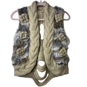 Sm Love Token Wool Rabbit Fur Vest Boho Luxe Cable Knit Festival Glam Layering